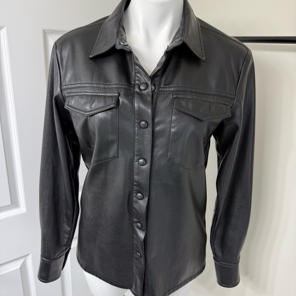 Good American Black Faux Leather Shirt Jacket Super Soft S
